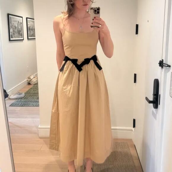 Moon River Cream Ballerina Midi Dress MEDIUM Retro Romantic Bows Designer $102 - Picture 4 of 13